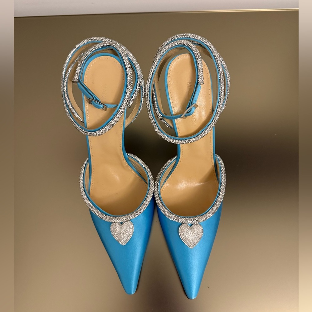 MACH & MACH Crystal Heart 110mm satin pumps